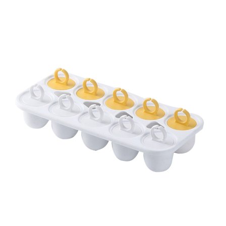 10-onteloinen kestävä jäätelömuotti, helppo irrottaa jäätelömuotit rengasmaisella muovitikulla, uudelleenkäytettävä mehujäämuotti