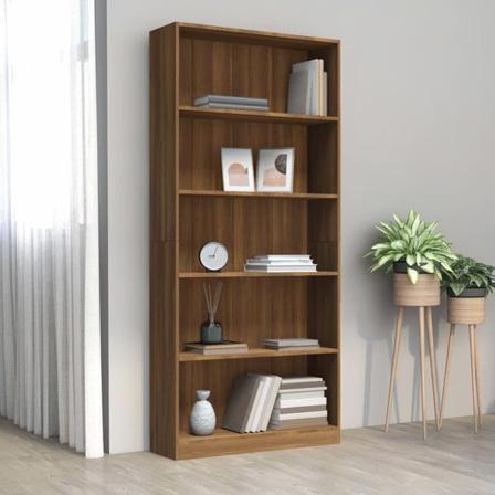 Vidaxl Bokhylla 5 Hyllor Brun Ek 80x24x175 Cm Konstruerat Trä Brun