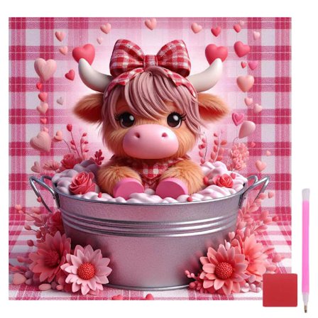 5D Alla hjärtans dag Diamantkonstsatser för vuxna, DIY Alla hjärtans dag Ko Diamantmålningssats, Full Round Drill Kristallhantverkssatser för Hem 