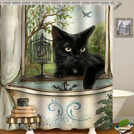 Bruseforhæng Japansk Bølge Kanagawa 180x180 cm(Kattestil) Badeforhæng Polyesterstof Anti-skimmel Vandtæt Vaskbart Forhæng-