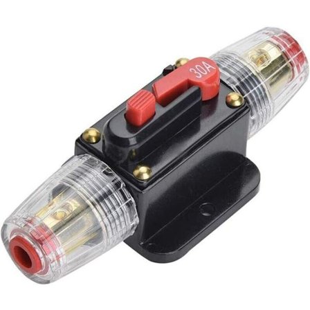 30A afbryder, 12V-24V DC inline sikringsholder, manuel nulstilling afbryder bilstereo sikring, inline sikringsblok lydsystembeskyttelse (30A)--