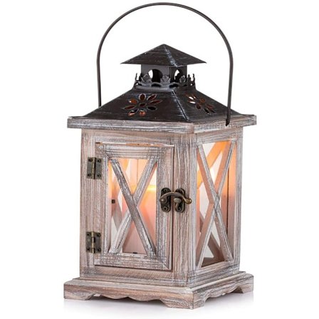 Toppstyrd ljussmältningslykta för bordsvisning, mer långvariga ljus, dekorativ trälykta med järnkrok för att bära eller hänga, 11 tum X