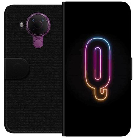 Yhteensopiva Lompakkokotelo Nokia Nokia 5.4 Minimalistinen neonkirjain Q kirkkaissa väreissä tummaa taustaa vasten