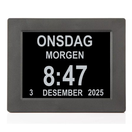 Ontario lettleselig kalenderklokke for eldre med Alzheimers, demens - 8" skjerm - svart