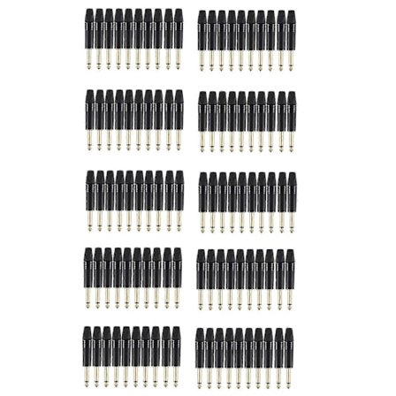 Gullbelegg 100 stk. Plugg Mono 2-polet 6,35 mm 6,5 mm Stereo Jack Plugg 6,35 mm