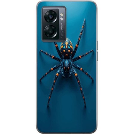 Kompatibelt Mobilskal till OnePlus OnePlus Nord N300 Dramatisk makroillustration av exotisk spindel i blått och orange mot minimalistisk bakgrund.