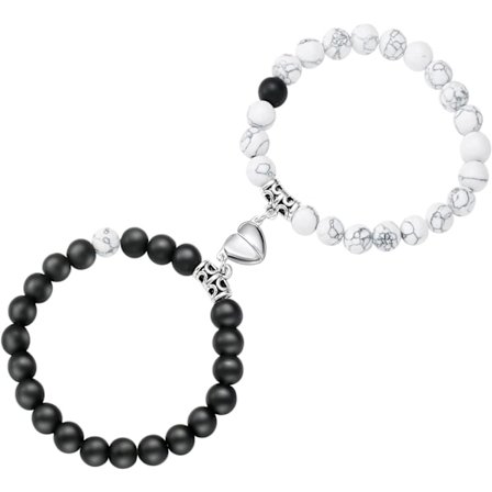 Dronning og Konge Krone Hjerte Magnetisk Armbånd Natursten B,ZQKLA