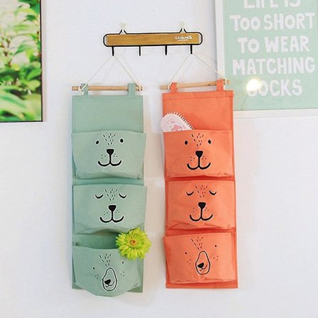 Veggmontert Hengeveske Bjørn 3 Lommer Henger Bad Barnerom Baby Folding Henge Oppbevaring Veske