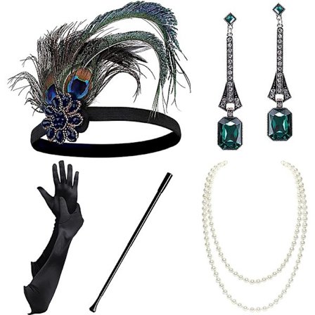 1920'erne Flapper Costume Pandebånd Halskæde Handske Armbånd Gatsby M