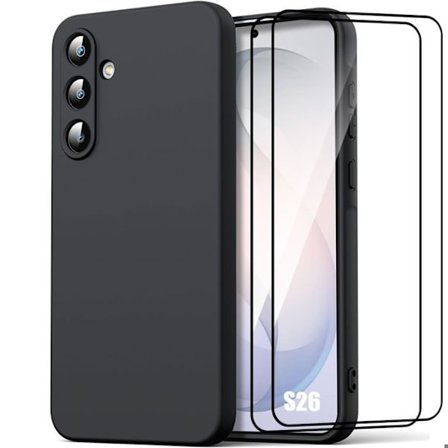 Silikone Cover - BOOLING - til Samsung Galaxy S26 - Ridsefast Silikone - 2 Tempered Glass - Sort