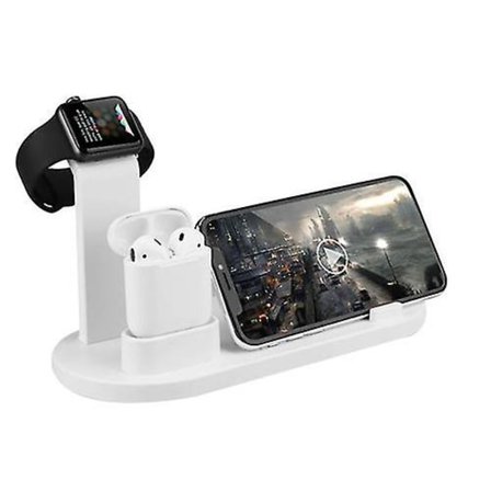 6 i 1 desktop Qi trådløs telefonoplader earbuds oplader ur oplader telefonholder