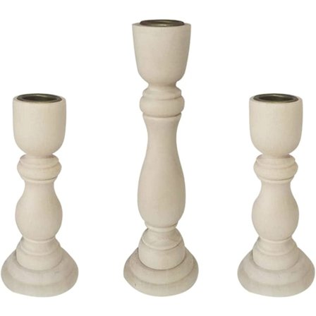 Sett med 3 lysestaker i tre, ubehandlede trelysestaker