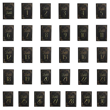 Moderne Bordnummerkort til Bryllup, Sorte Navnekort til Bryllup