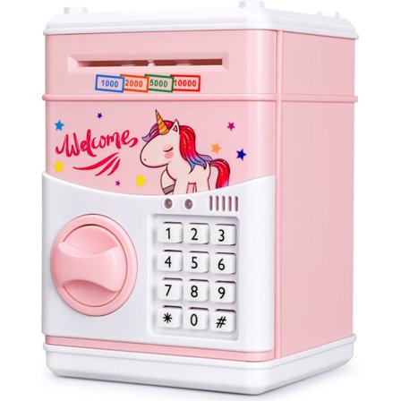 Elektronisk Enhjørning Piggy Bank til Børn Kontant Tegnefilm ATM Penge Sparekasse Bank til Børn med Adgangskode & Musik Stor Gave Legetøj(Pink Unicorn