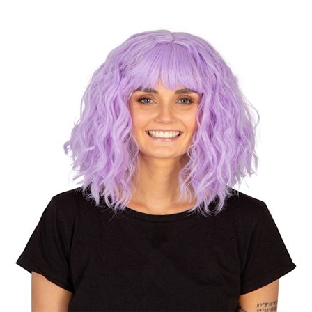 Kort Lavendelfärgad Peruk med Vågor och Lugg