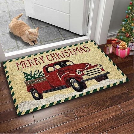 Röd Lastbil Jul Dörrmatta 60x40cm Halkfri Inomhus Utomhus