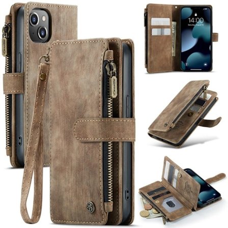 CaseMe vetoketjullinen lompakko-puhelinkotelo iPhone 13 - Ruskea