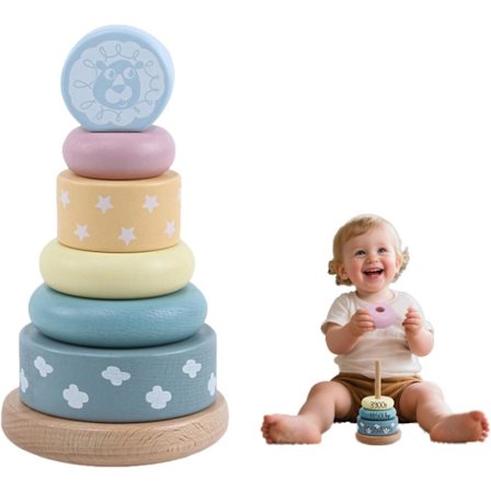Personligt stablelegetøj, træ baby stabletårn med brugerdefineret navnegravering, pædagogisk udviklingsgave til spædbørn 6-18 mdr.