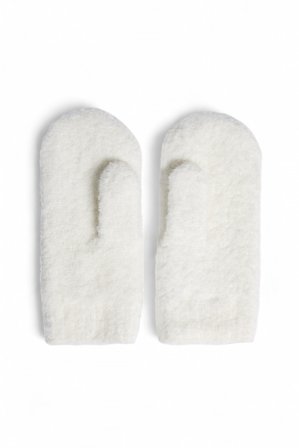 NA-KD Knitted Bouclé Look Mittens - Handschuhe - OffWeiß - One Size