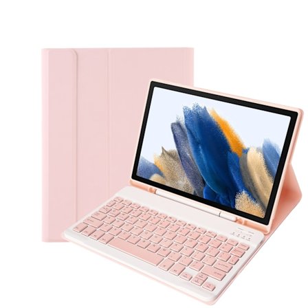 Keyboard Cover Case til Samsung Galaxy Tab S7+/S8+/S7 Fe/T970/T975, Trådløst Bluetooth-tastatur & Kunstlæderetui & Penneholder Pink