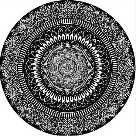 Rund Matta 100cm Svart Mandala Mjuk Badrumsmatta Halkfri Tvättbar Accentmatta Fluffig Golvmatta för Entré