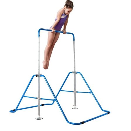COSTWAY Justerbar Barngymnastikstång med Triangulär Struktur, Höjdjusterbar 90-137 cm, Blå