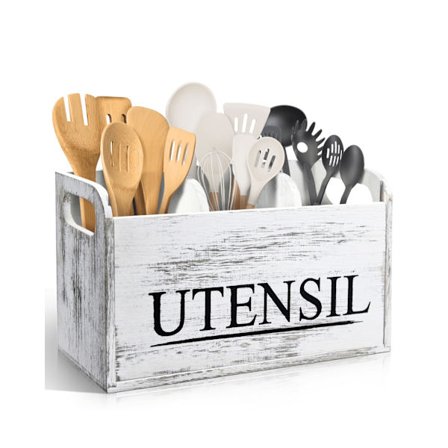 Hvit kjøkkenredskapsholder Rustikk Stor Redskapsorganisator i Tre Oppbevaring av Matlagingsverktøy