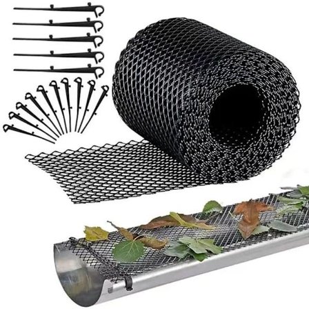 Takrennebeskyttelse i plast, 18 cm x 8 m, robust nettingbeskyttelse for takrenner, bladfilter, (18 cm x 8 m)