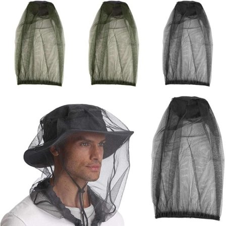 4 stk. Midge Hovednet Net Anti Bug Myggenet Hovednet Net Fint Mesh Netting Cover Biavl Bi Slør til Udendørs Vandreture Camping Fiskeri Sort Grøn