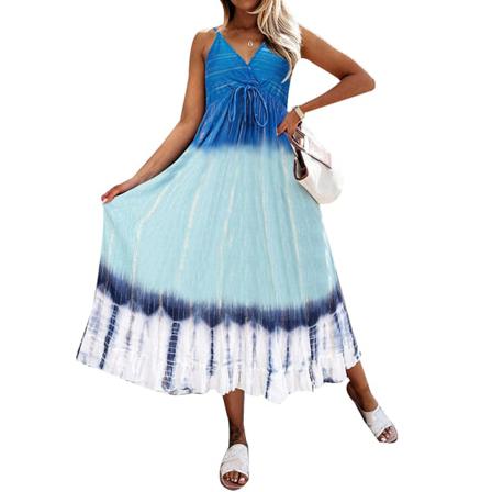 Summer Women Sling Blommig Lång Klänning Boho V-neck Ärmlös Par