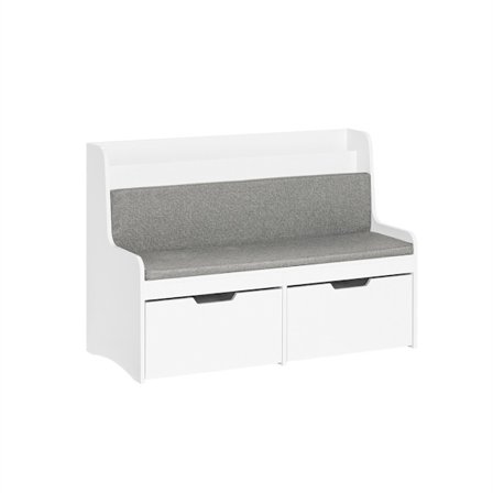 SoBuy hvid legetøjskasse med hjul og opbevaringsboks og sædehynde 100x45x70cm, funktionel KMB66-W