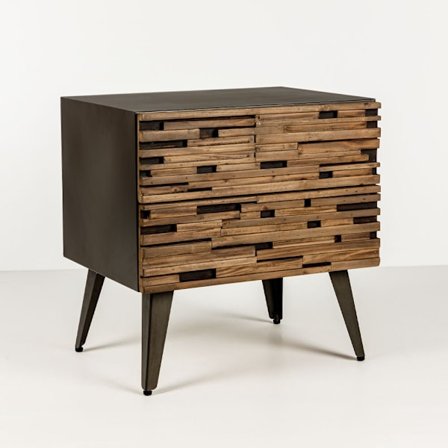 Natbord i sort og naturligt fyrretræ, 2 skuffer