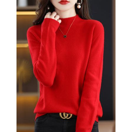 Kvinnor Stickat Höst Vinter Tröja Hel Ull Halv Turtleneck Dam Base Pullover Red 106*61*60cm