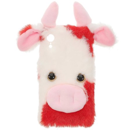 Kutelefondeksel med ku-design, fallbeskyttelse, myk plysj, søtt design, rød 15.30X7.80X1.00cm 1 stk-lingling}
