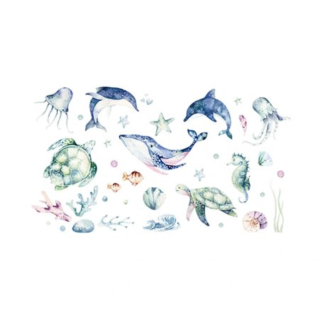 【xj】 Et sett med veggklistremerker med havdyr for soveromsdekorasjon