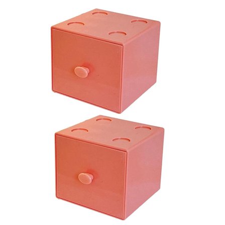 Förvaringslåda 2 ST Skrivbord Fyrkantiga Stapelbara Lådor Organizer för Kontor Hem Rosa