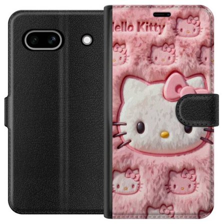 Kompatibelt Lommeboketui til Google Pixel 7a Hello Kitty rosa fluffy bakgrunn med ikoniskt ansikt og kawaii-estetikk