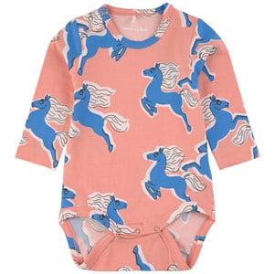 Mini Rodini GOTS Horses Printed Baby Body Pink 62 cm - All in ones - 62 cm - Pink
