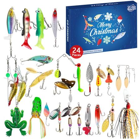 Fiskeredskapsadventskalender, fiskebete julnedräkningskalender 24 dagar, överraskningsgåva för fiskeälskare
