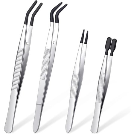 4-osainen pinsettisetti - Kumikärki, PVC-pinnoitettu, suora, litteä, taivutettu askarteluun, leimoihin, helmiin, koruihin