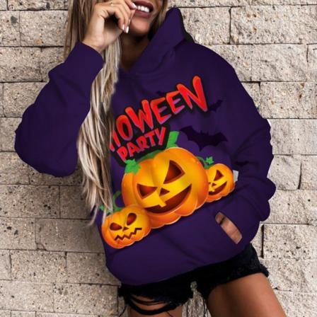 Dam Känguru Pocket Hooded Sweatshirts Pumpa Print Pullover