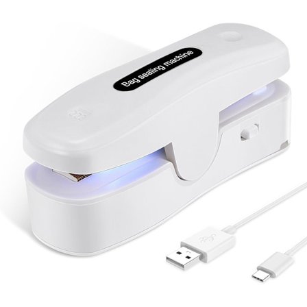 Oppladbar Mini Bag Sealer, 2 i 1 Bag Varmesealer med Kutter, Bærbar Håndholdt Mini Bag Forseglingsmaskin