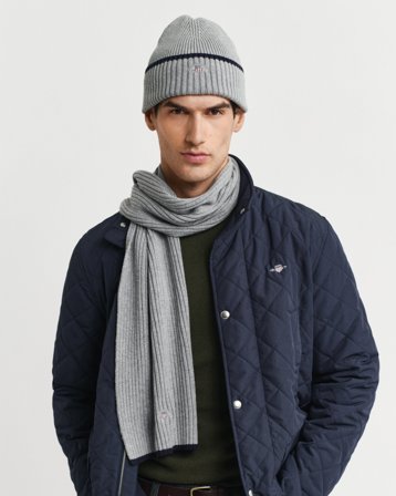 GANT Herren Essential Beanie und Schal im Geschenkset (ONE SIZE) Grau
