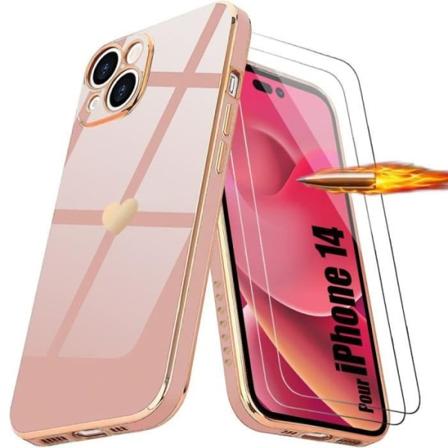 Fodral för iPhone 14 Rosa hjärtmönster Anti-Scratch Mjuk TPU + 2 härdade glasögon