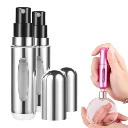 2-pak Mini Genopfyldelig Parfume Flaske - Genopfyldelig Rejsebeholder 5ml Sølv