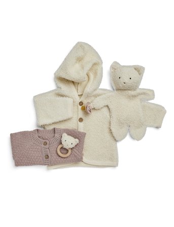 Smallstuff Cardigan Bouclé Merino Wool W. Buttons And Hoodie - Cream - 56-62