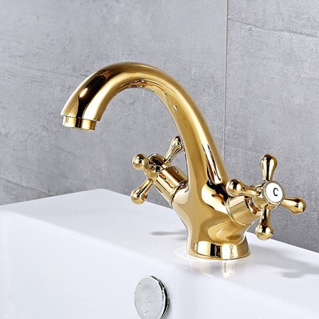 Guld Retro badeværelsesarmatur, antik messing, to-grebs håndvaskarmatur