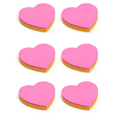6 kuddar Sticky Notes Hjärtformade, blandade färger Love Self-Stick Notes Self Stick Post Memo för Home School Office, 600 ark, 3*3 cm
