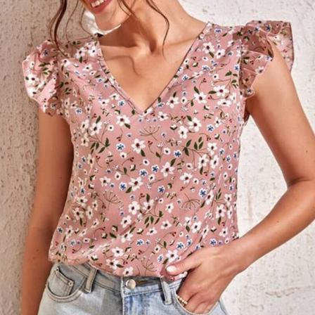 Kvinnor Blommönster Print V-ringad Pullover