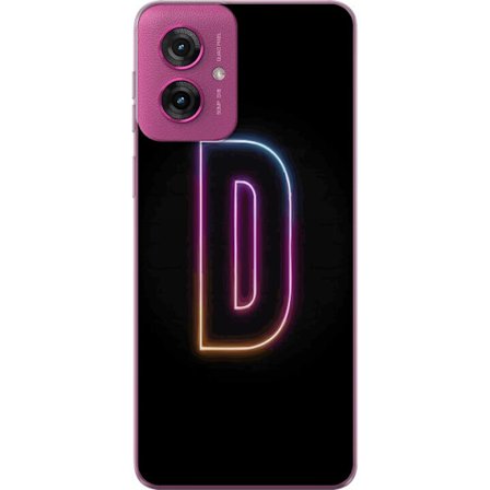 Kompatibelt Mobildeksel til Motorola Motorola Moto G55 Minimalistisk neonbokstav D i fargeskiftende lys mot svart bakgrunn i moderne digital design